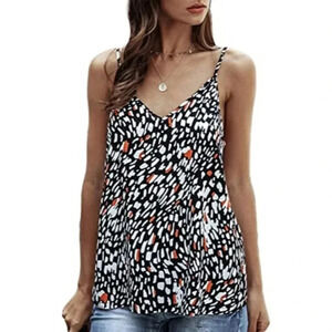 ePretty Women's Leopard Print Cami Tank Top Spaghetti Straps Black/White Size S